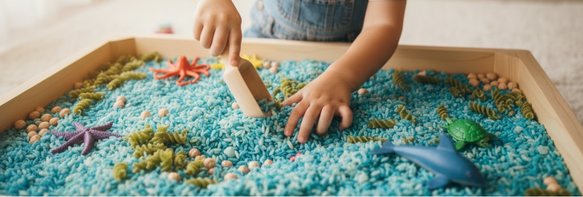 Ocean Sensory Bin - Dark Green Fusilli